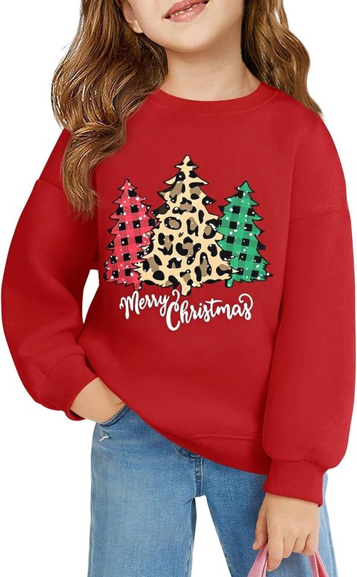 Haloumoning Girls Oversized Crewneck Sweatshirt - Cozy Fleece Pullover for Ages 5-14