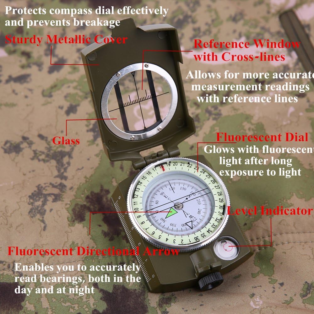 Sportneer Multifunctional Compass - Army Green & Black with Inclinometer for Camping & Hiking