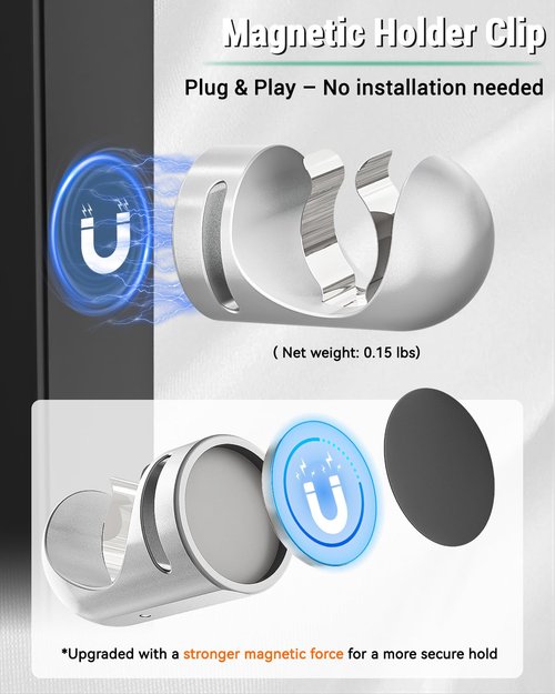 CUHIOY Golf Cart Holder -Magnetic Clip Holder for 30-60 Ring, Aluminium Alloy Holder Adjustable Clip, Powerful Magnets and Non-Slip Straps, Scratch-Resistant, Golf Accessory with Gift-Box, Silver