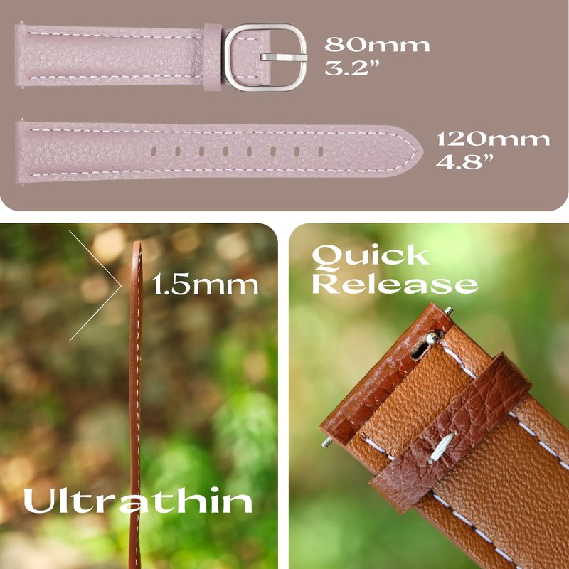 18mm Genuine Leather Soft Strap Quick Release Wristband Compatible with Garmin Venu 3S (41mm) / Venu 2S / Vivoactive 4S / Forerunner 265S / Forerunner 255S for Women (Light Purple)