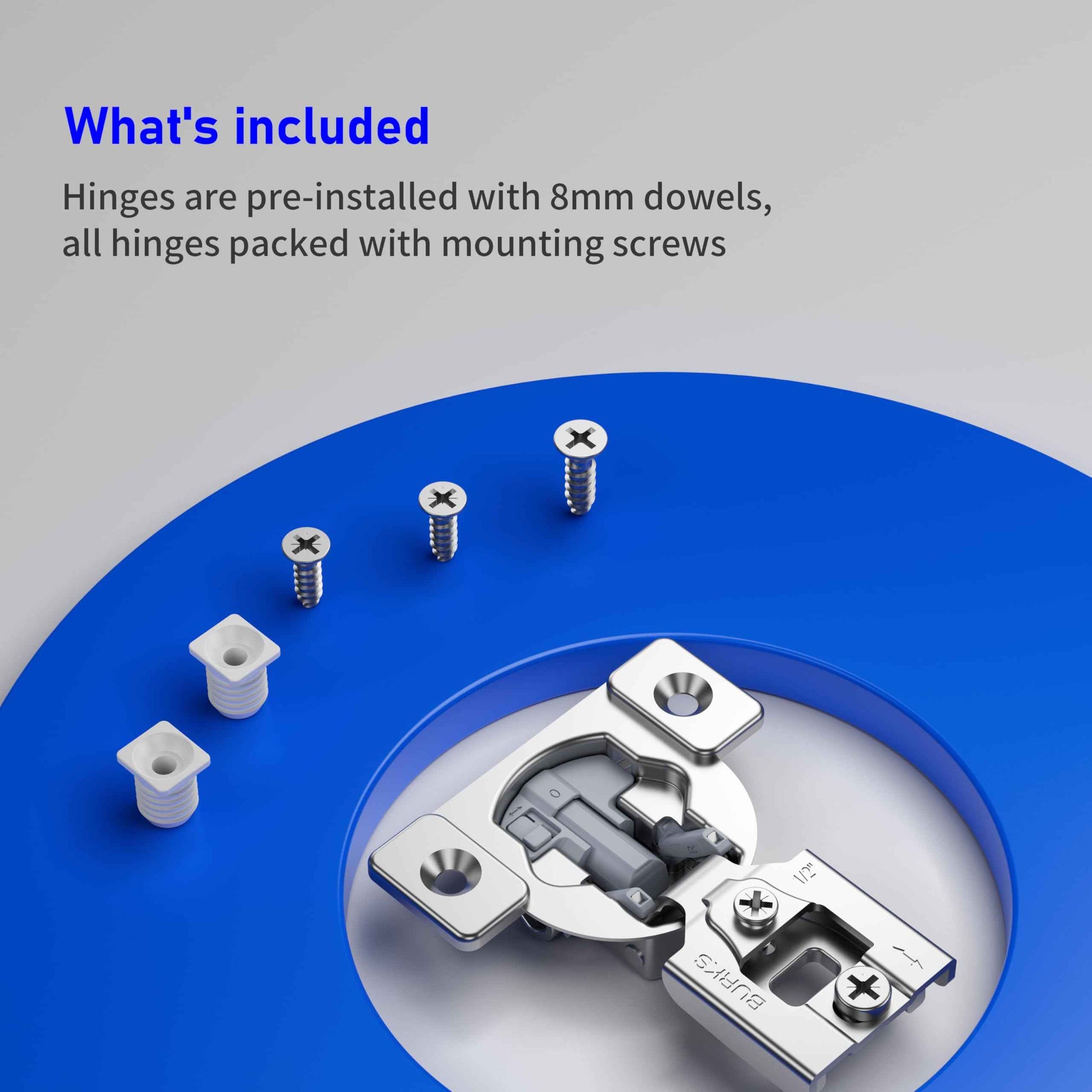 Burks Hinges 10 Pack 1/2'' Overlay Soft Close Hinges for Kitchen Cabinets - Stainless Steel, Anti-Rust, Self Closing Concealed Hinges, Installation Instruction and Screws Included