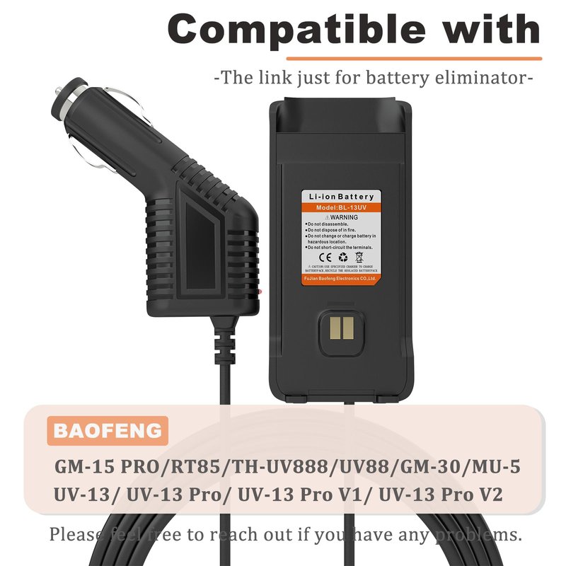 2 Pack BAOFENG UV-13 Radio Battery Eliminator Car Charger for Two Way Radio Long Range UV-13 Pro Battery Replacement 7.4V GM-15 Pro Accessories