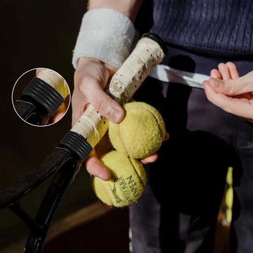 Huakaile 10 Pcs Tennis Grip Band, Silicone Racket Sealing Rings, Non-Slip Racquet Handle Finishing Ring, Overgrip Protector Fix Ring for Pickleball Paddle Badminton Squash Racquet (Black)