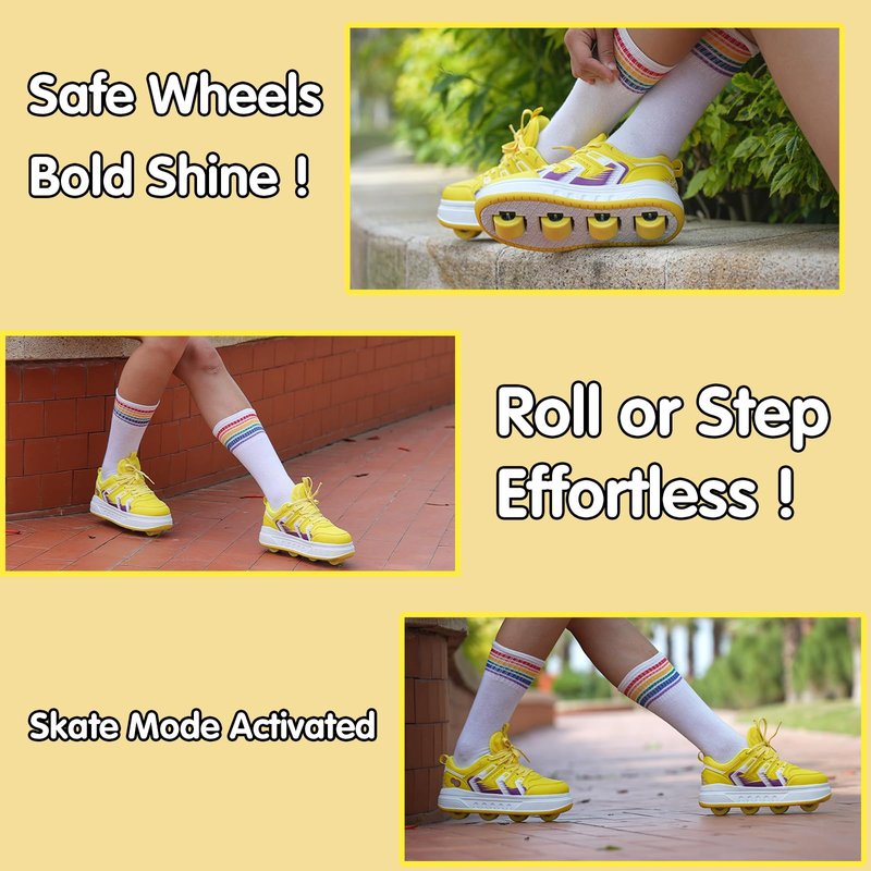 Shock-Absorbing Roller Skates Shoes for Girls - Adult Rollerblades Indoor/Outdoor Skating with Comfort Fit for Birthday Party Gift Yellow