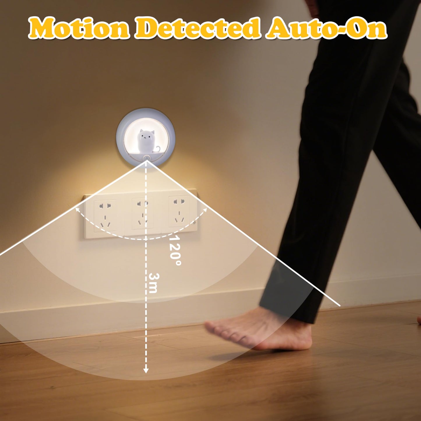 Attivolife Cat Motion Sensor Night Light, Cute Cat Magnetic LED Rechargeable Lamp with Dimmable, Portable Room Bedroom Bathroom Kitchen Wardrobe Stair Locker Wall Decor Lamp for Kid Teen(White x 2)