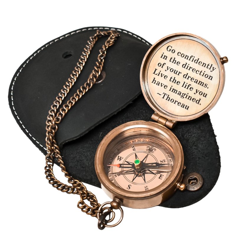 Thoreau's Go Confidently Engraved Compass - Graduation Gift for Him, Cool High School Gift, Boating & Hiking Compass