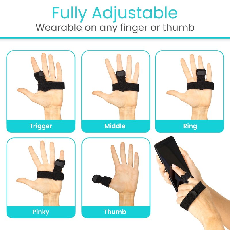 Vive Trigger Finger Splint Brace - Middle, Pinky, Pointer, Ring and Thumb Support - Palm Strap Included - Straighten Curved or Broken Fingers - Adjustable, Breathable Fit - Aluminum Pain Relief Guard