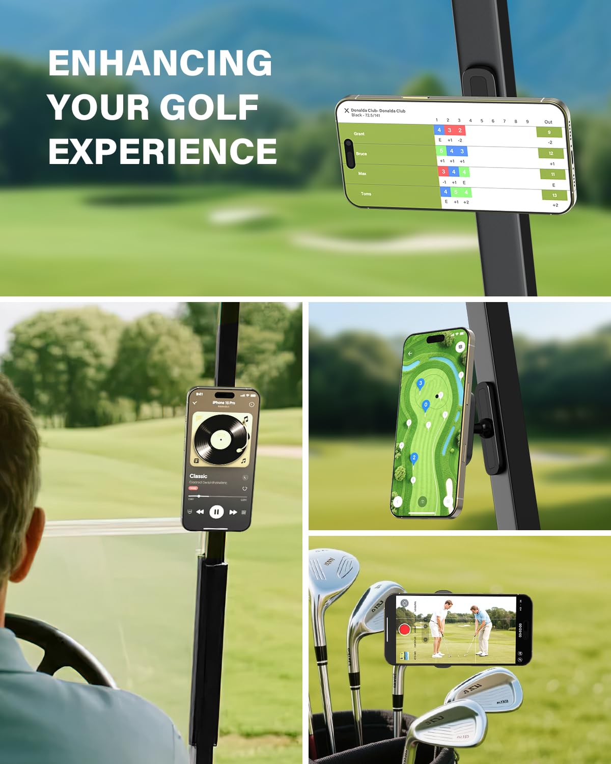 A2C Upgraded Magnetic Golf Cart Phone Holder, Golf Accessories for Men, Unique Golf Gifts for Golfer Lover Husband Father Dad, Golf Valentines Gift for Him, Golf Phone Mount for MagSafe iPhone 12-17