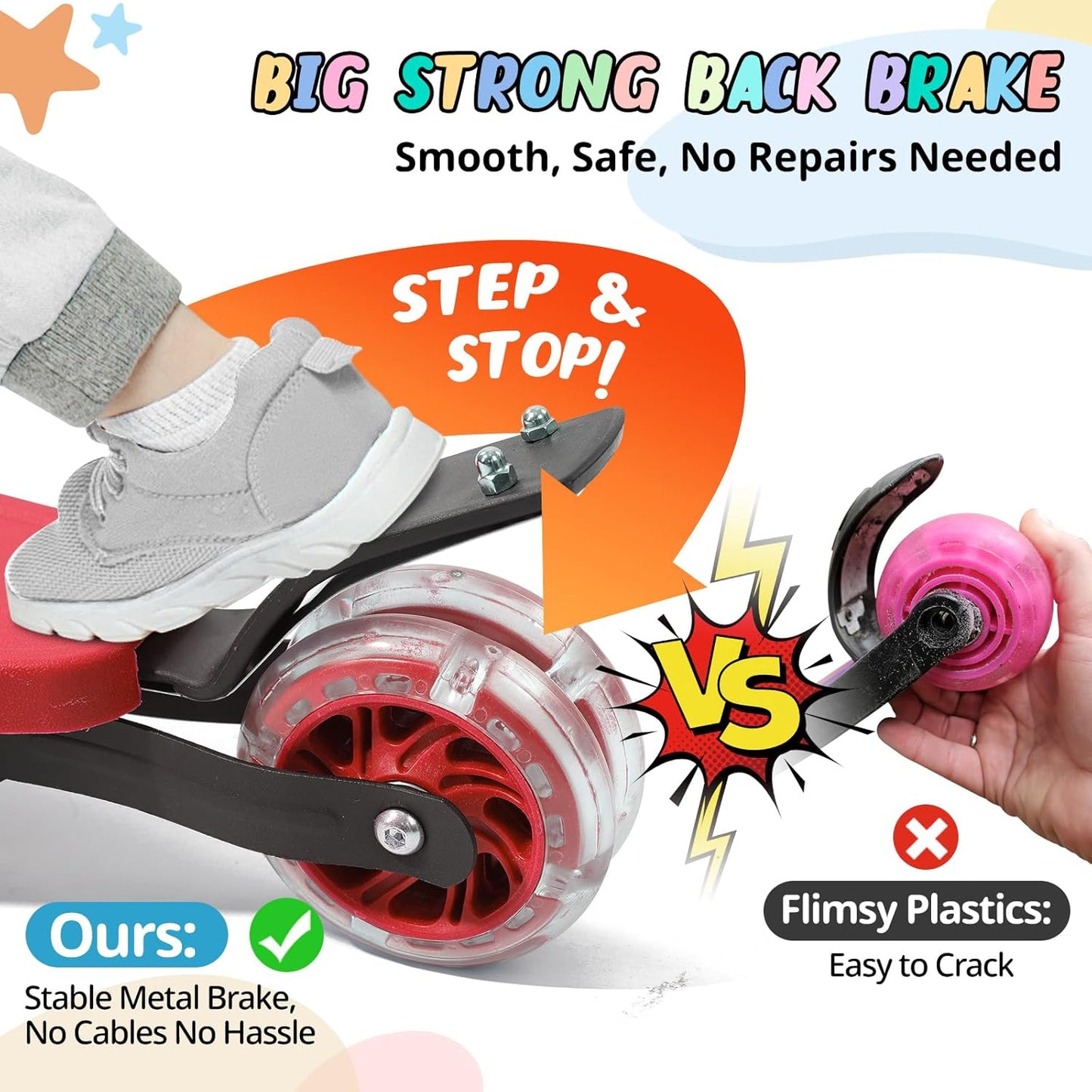 Skiennix Kick Scooter for Kids | Light-Up 3-Wheel Design with Adjustable Height & Stable Ride for Ages 3-7