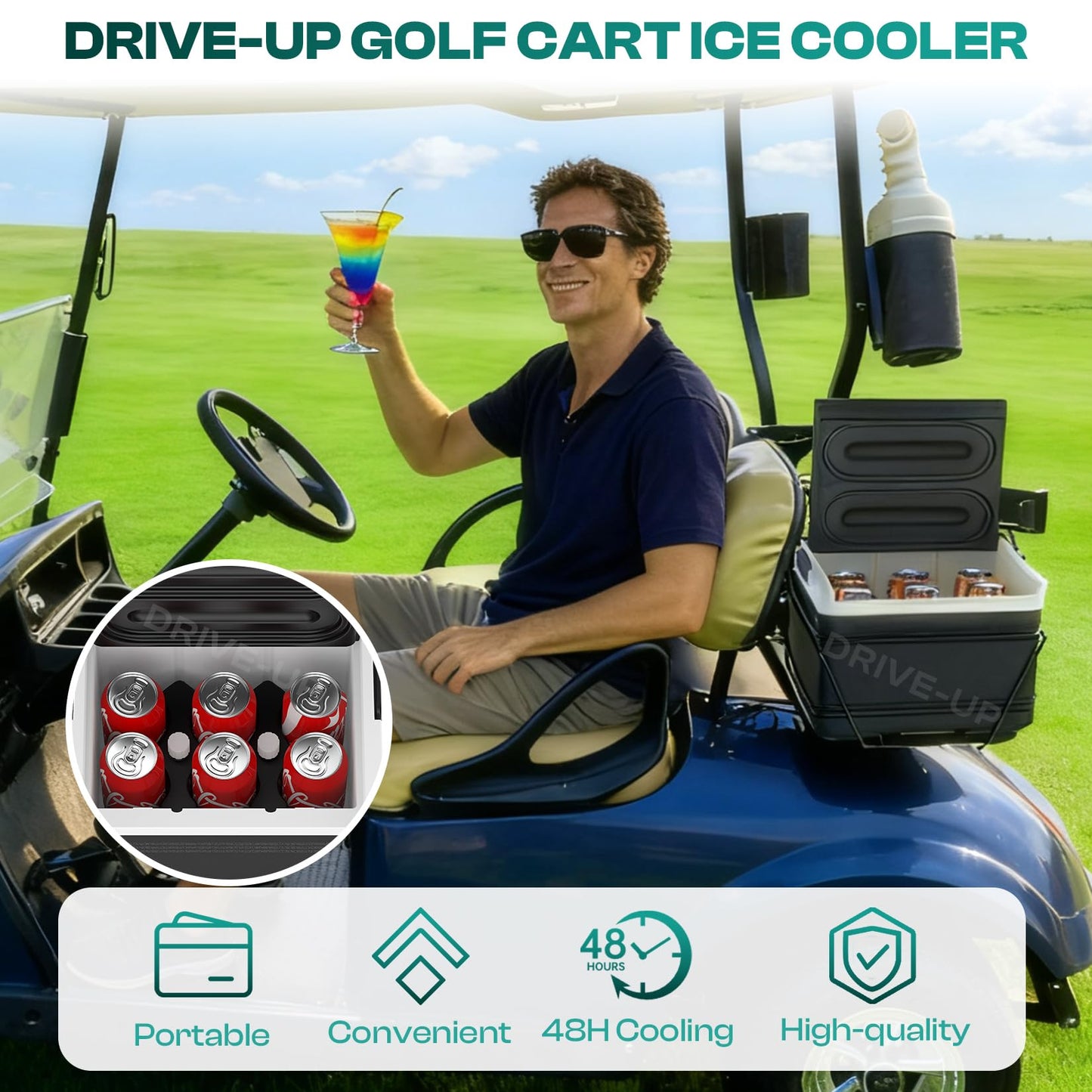 DRIVE UP Golf Cart Cooler, Golf Cart Cooler with Mounting Bracket Fits Club Car DS EZGO TXT and Yamaha Star Golf Carts