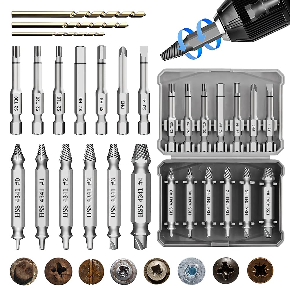 Gifts for Men,16 Pcs Damaged Screw Extractor Set Father's Day Gifts Christmas Stocking Stuffers for Adults Men, ez Out Screw Extractor, Stripped Screw Extractor Set of Rusty Broken Screws & Bolts