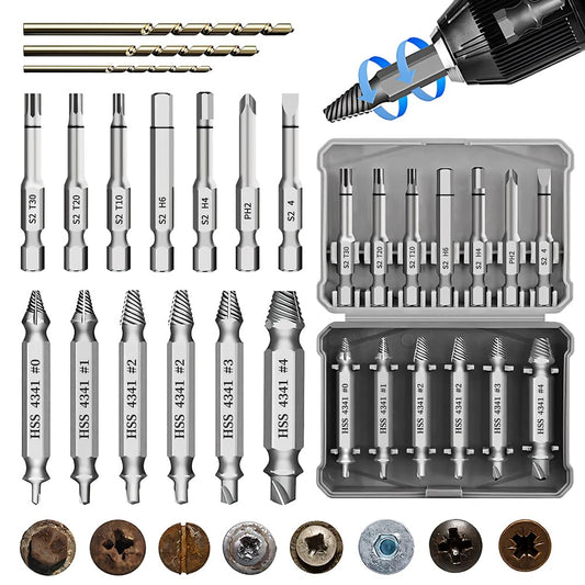 Gifts for Men,16 Pcs Damaged Screw Extractor Set Father's Day Gifts Christmas Stocking Stuffers for Adults Men, ez Out Screw Extractor, Stripped Screw Extractor Set of Rusty Broken Screws & Bolts