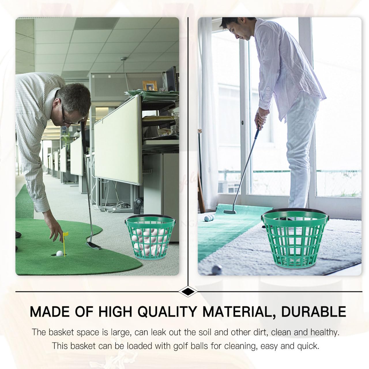 Garneck Golf Ball Storage Basket Nylon Golf Ball Basket Green Golfball Container with Handle Golf Range Bucket Storage Organizer Stadium Accessories for Practice Range and Outdoor Use
