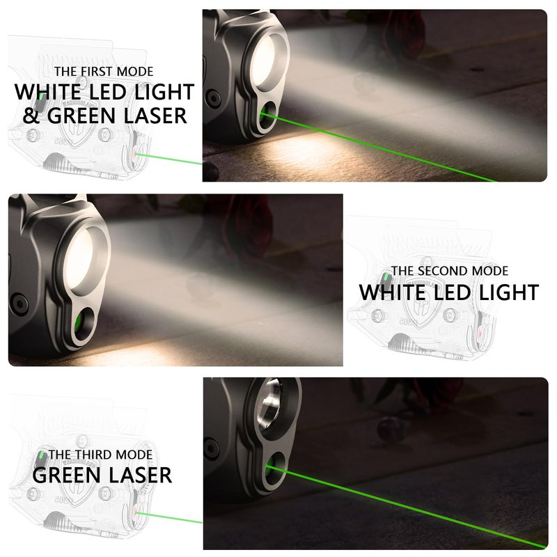WARRIORLAND Pistol Light Laser Combo Fits Springfield Hellcat Pro, Compact 150-Lumen Trigger Mounted Tactical Weapon Light with Green Laser & White LED, Power Indicator & 3 Light Mode, SLL-110G