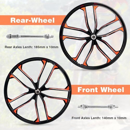 24 Inch Mountain Bike Wheelset, Lightweight Aluminum Alloy Disc Brake Wheels, 10 Spokes, 7-12 Speeds Threaded Freewheel, Universal Fit for 6 Bolts Disc Brake Mountain/Folding/Cruiser/BMX/Kids Bike
