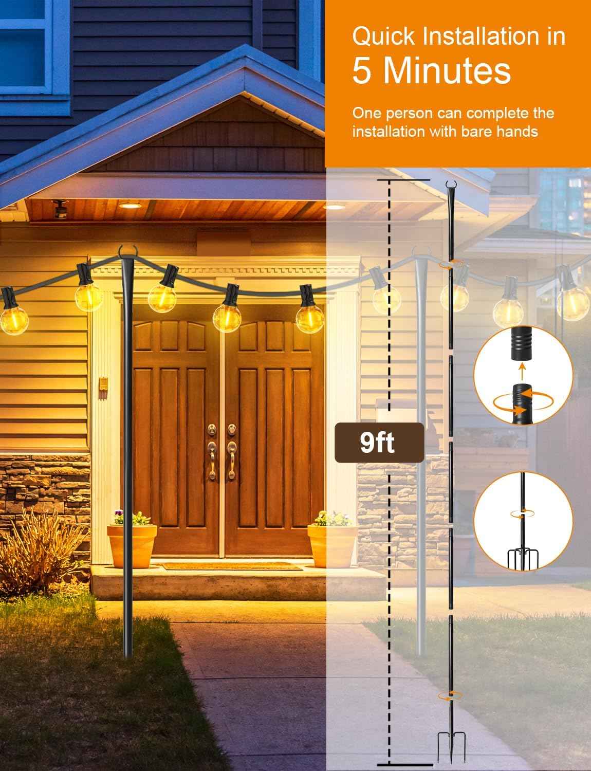 Outdoor String Light Poles - 4 Pack Heavy-Duty Metal Hangers for Patio & Garden Decor