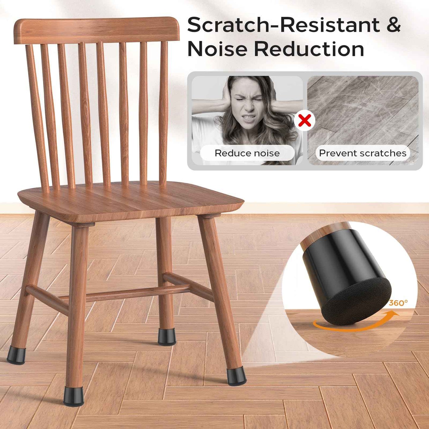 yomanta 24 PCS Silicone & Felt Chair Leg Floor Protectors for Hardwood Floors - Furniture Pads, Chair Leg Covers/Cups - No Noise & Scratch-Proof - Round XS (Fits 9/16" - 13/16" / 15-20mm), Black