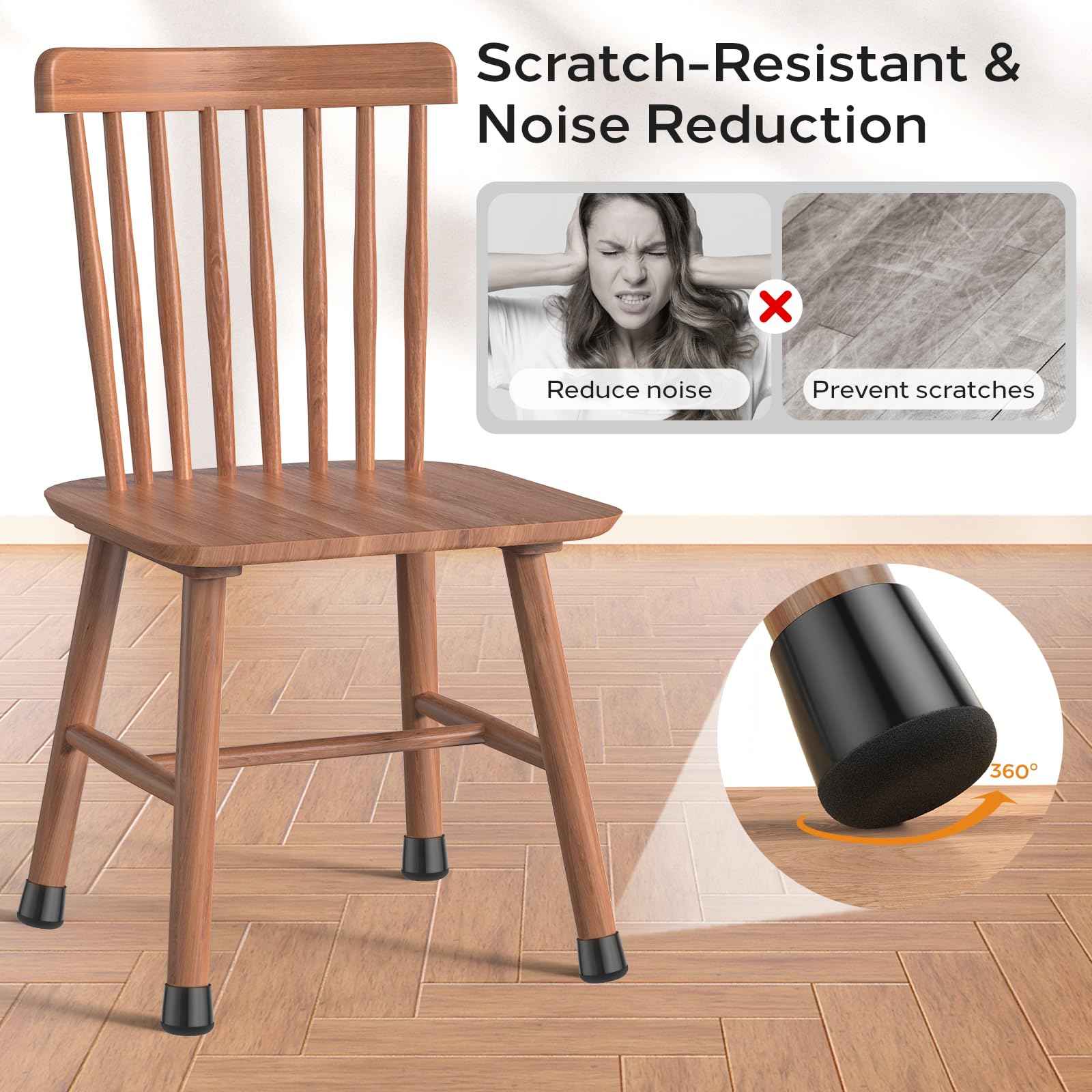 yomanta 24 PCS Silicone & Felt Chair Leg Floor Protectors for Hardwood Floors - Furniture Pads, Chair Leg Covers/Cups - No Noise & Scratch-Proof - Round XS (Fits 9/16" - 13/16" / 15-20mm), Black