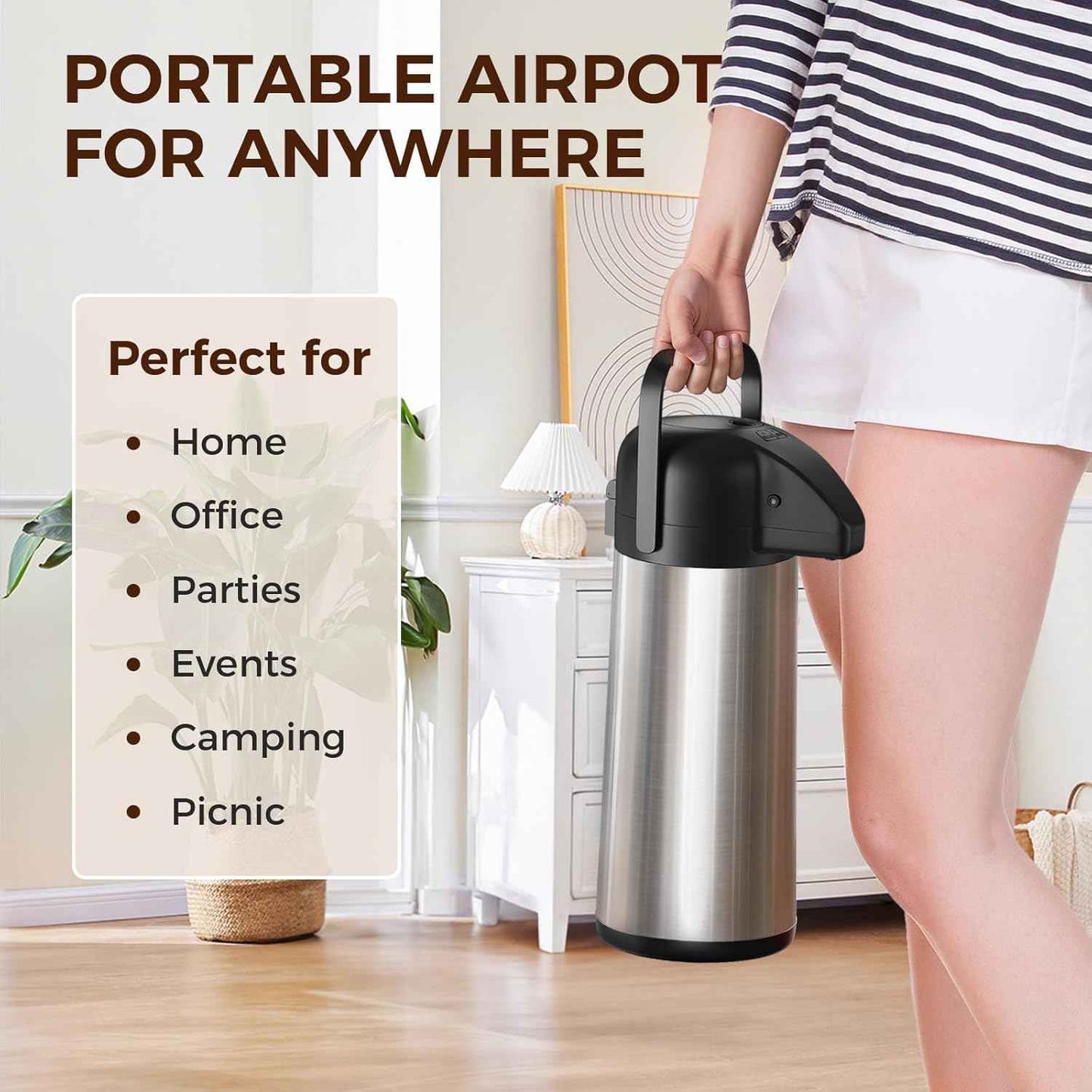 Large 102OZ Stainless Steel Coffee Carafe - Insulated Airpot Dispenser for Hot Drinks