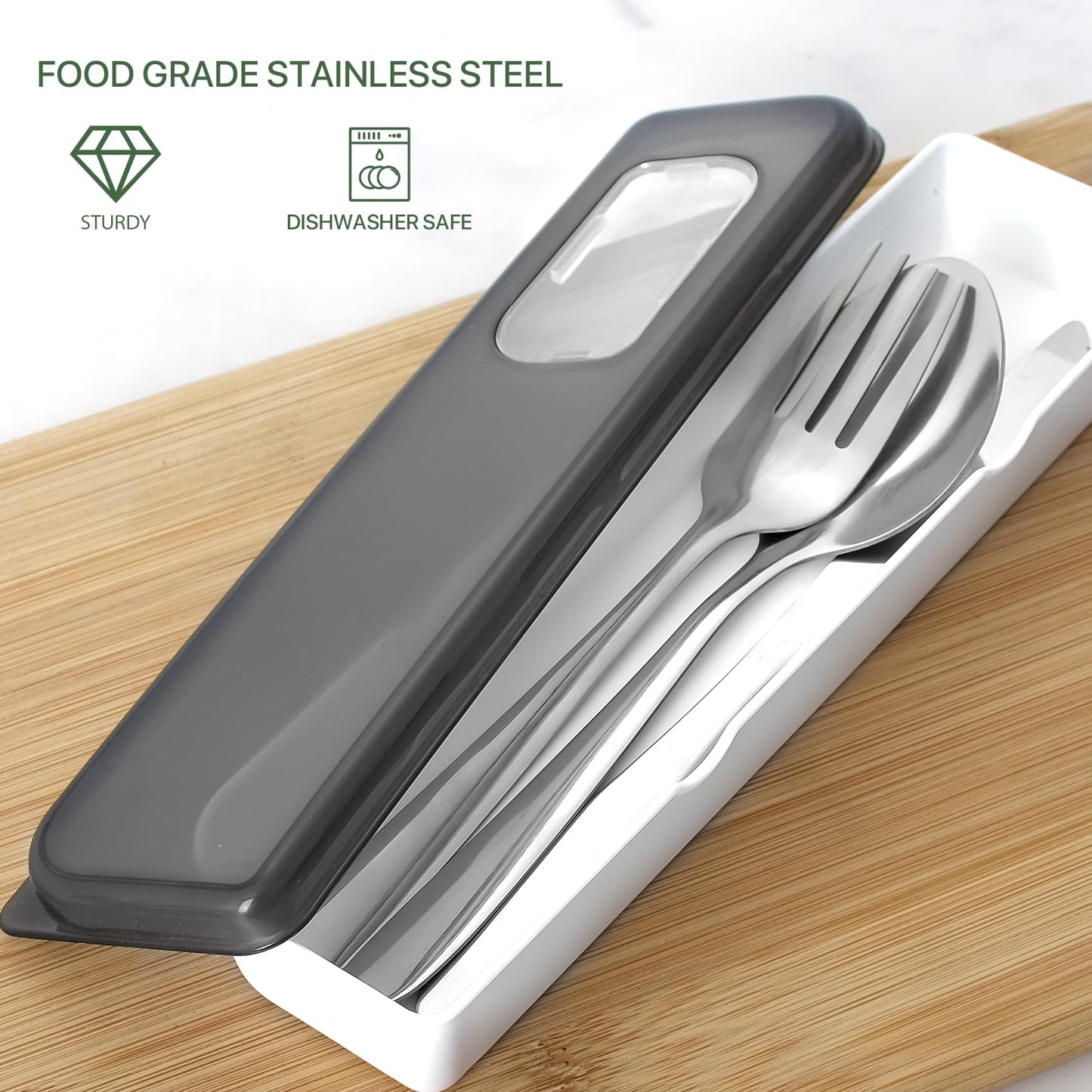 HMDZMR Travel Utensils with Case, 4pcs Stainless Steel Knives Spoons and Forks Set, Reusable Cutlery Set for Camping Picnic Hiking Office