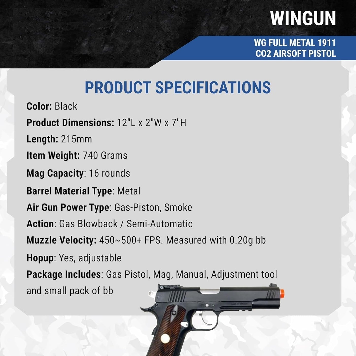 Skiennix Airsoft Gun - Full Metal M1911 CO2 Pistol with 500 FPS Power | Includes 6mm BBs