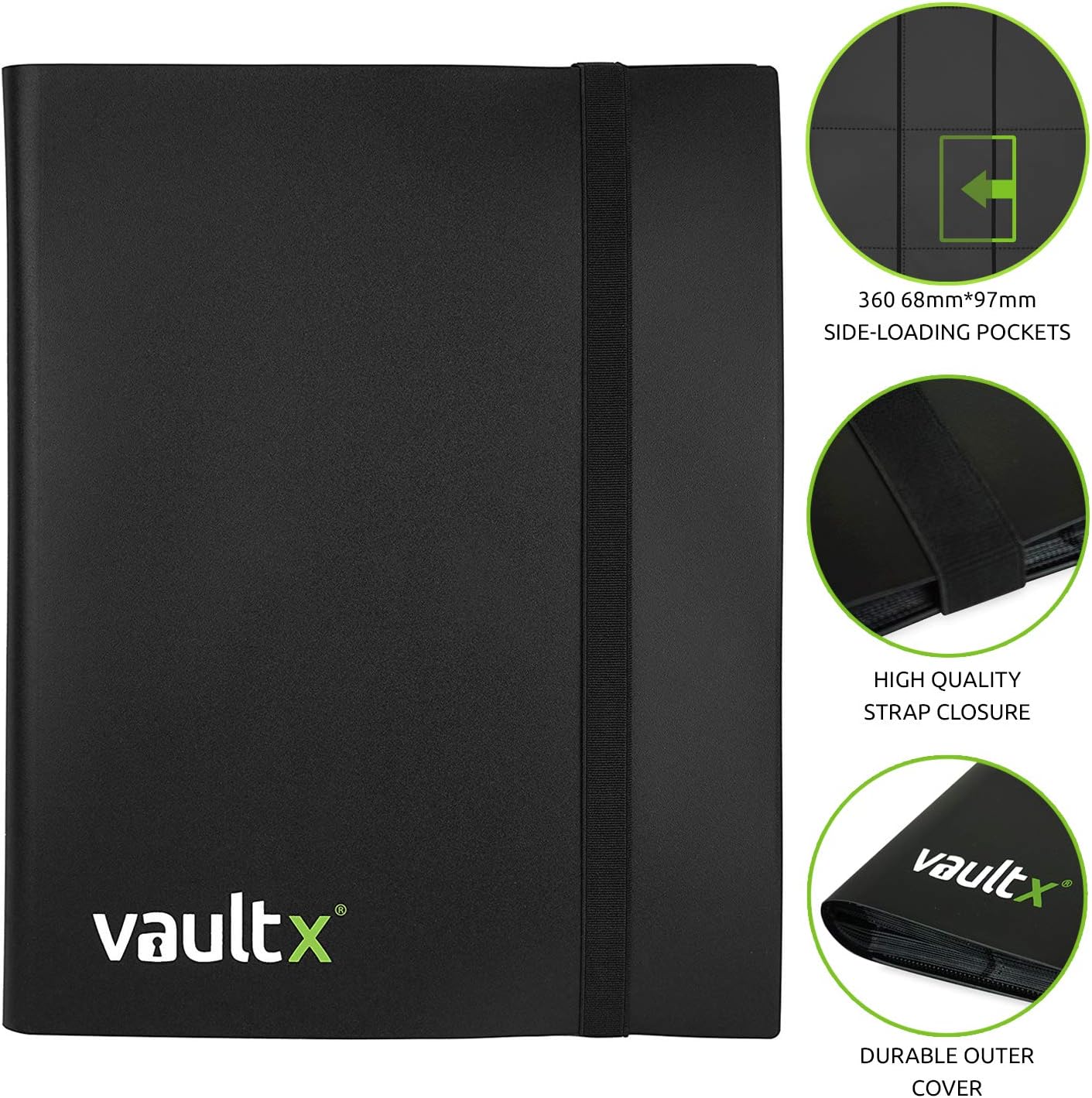 Vault X 9 Pocket Trading Card Binder - Holds 360 Cards | Standard Size, 20 Side-Loading Pages (Black)