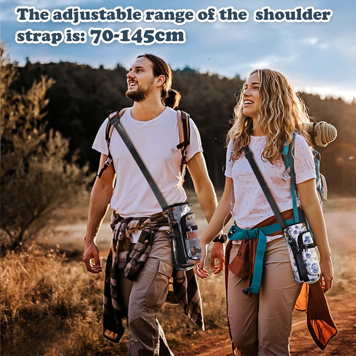 Nuovoware Water Bottle Carrier Bag - Adjustable Neoprene Sleeve with 2 Pockets | Fits 25oz, 40oz, 64oz Bottles