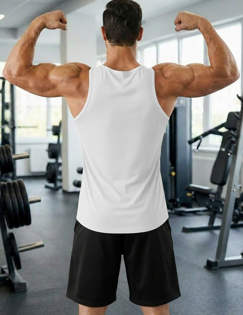 PINSPARK Athletic Tank Tops Men Gym Workout Sleeveless Muscle Shirts Quick Dry Breathable Training Bodybuilding Fitness Tee White