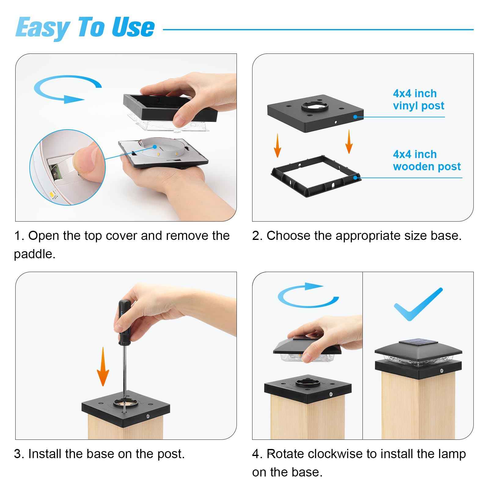 VOLISUN 4x4 Solar Post Cap Light 12pack,Solar Fence - Cap Lights Outdoor Waterproof for Wooden/Vinyl Post,Black Deck Post Cap Light Solar Powered with Warm White for Garden/Patio/Porch