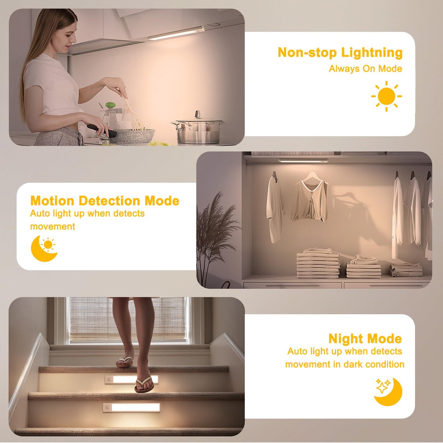 Onforu 9.8" Under Cabinet Lighting, 2000mAh USB-C Rechargeable, Motion Sensor Under Cabinet Lights with 3 Color & Dimmable, Magnetic Under Counter Lights for Kitchen, Closet, 2 Pack