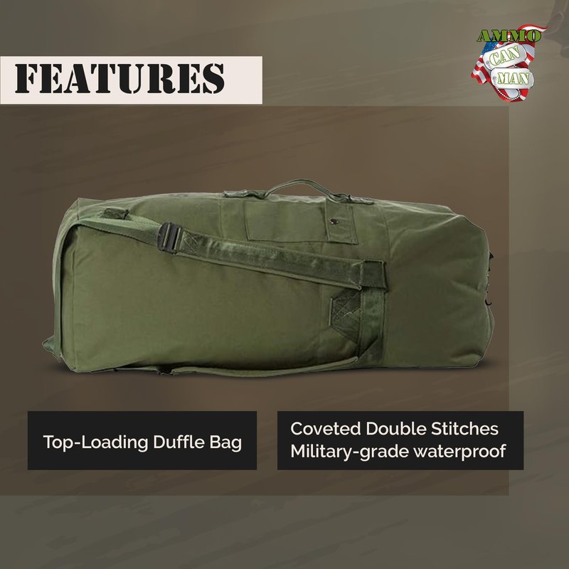 Olive Drab Green Military Style Duffle Bag – 70 lb Nylon Tactical Duffle Bag w/Padded Straps – Water Resistant Large Sport Bag for Travel, Gym, Camping, Hunting & Outdoor Gear