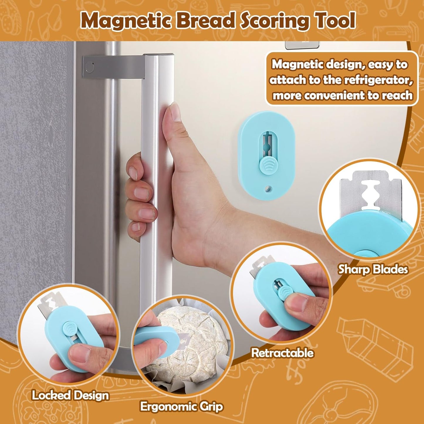 XANGNIER Magnetic Bread Lame - Sourdough Scoring Tool with 5 Razor Blades for Perfect Cuts