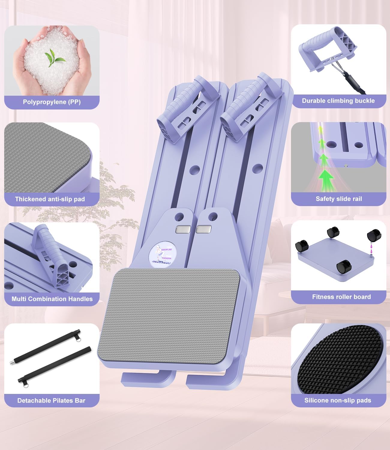 PENGYOUNG Pilates Board, 12 in 1 Mini Plilates Reformer Set, Multifuncional Portable Pilates Reformers Board for Home Workout, Free Combination 100+ Exercise Mode (Purple)