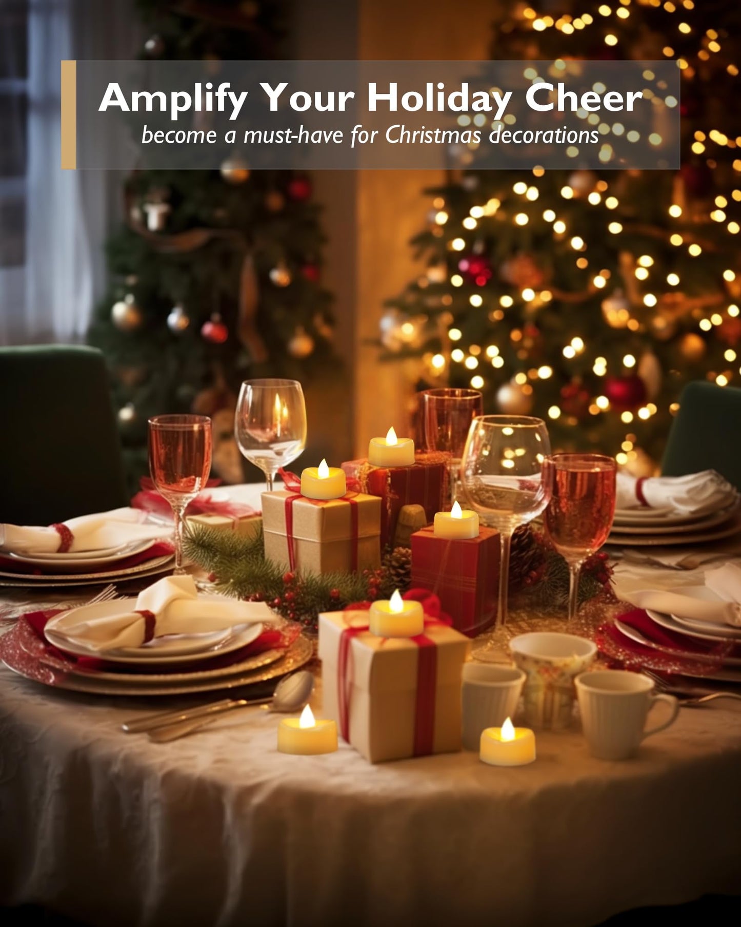 merrynights Flameless Candles, 24 Pack LED Tea Lights Candles Battery Operated, Last 200+ Hrs Flickering Tea Lights, Flameless Tealight Candles for Halloween Diwali Fall Christmas Wedding