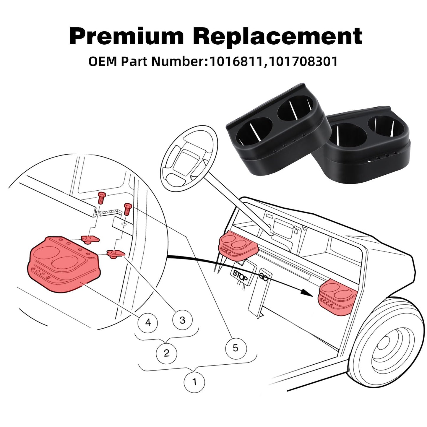 Roykaw Golf Cart Dual Cup Holder Compatible with Club Car DS 1993-Newer G&E Models, DS Cup Drink Holder, OEM# 1016811, 101708301, 2 Pack