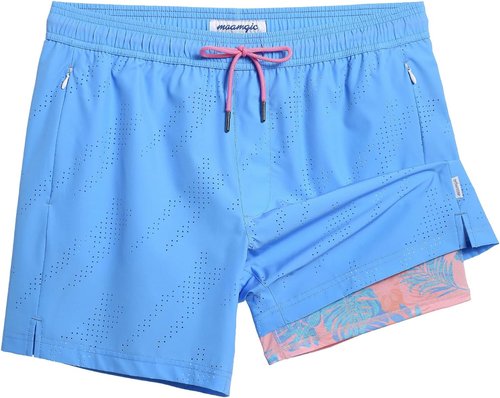 Maamgic Men's Swim Trunks - Quick-Dry 5-Inch Inseam Board Shorts with Compression Liner & Zipper Pockets