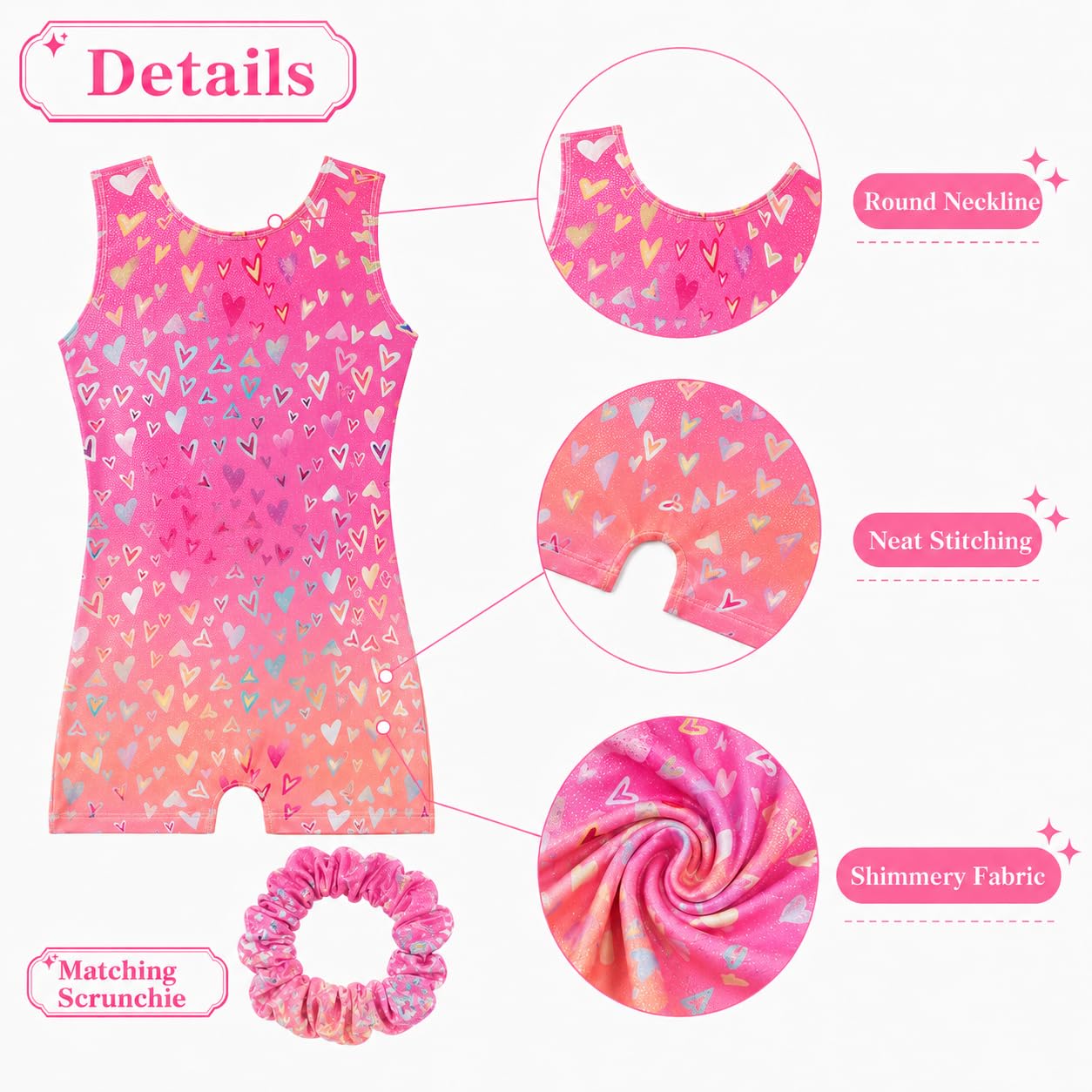 Tstiti Gymnastics Leotards For Girls with Hair Scrunchie
