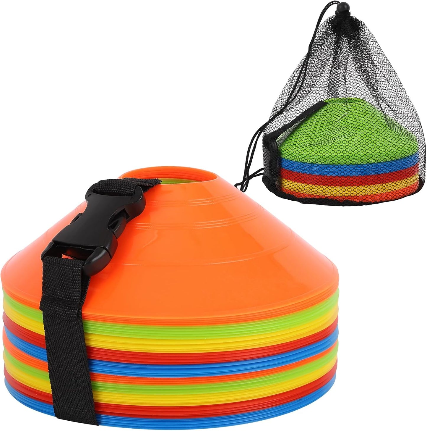 Soccer Cones - 15/25/30/50 Pack with Mesh Bag & Strap | Agility Training for Football, Basketball & Running