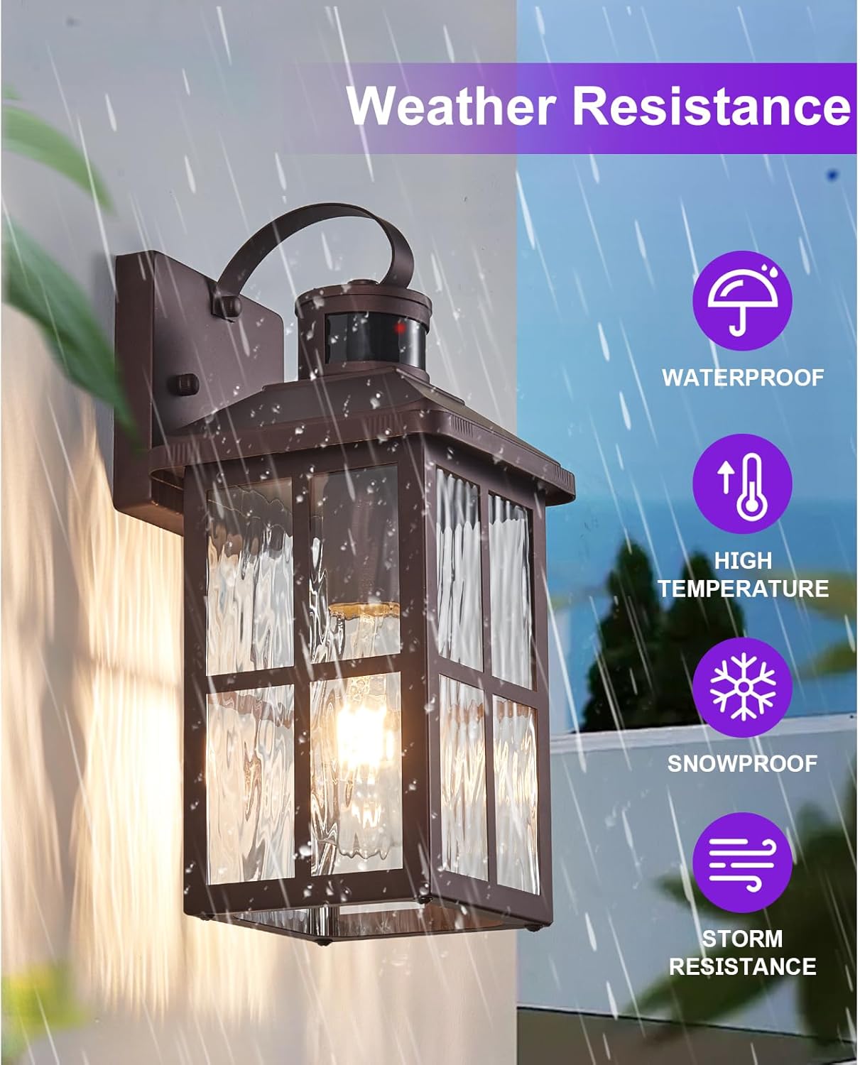 Motion Sensor Outdoor Wall Light - Dusk to Dawn Black Porch Fixture for Garage & Patio