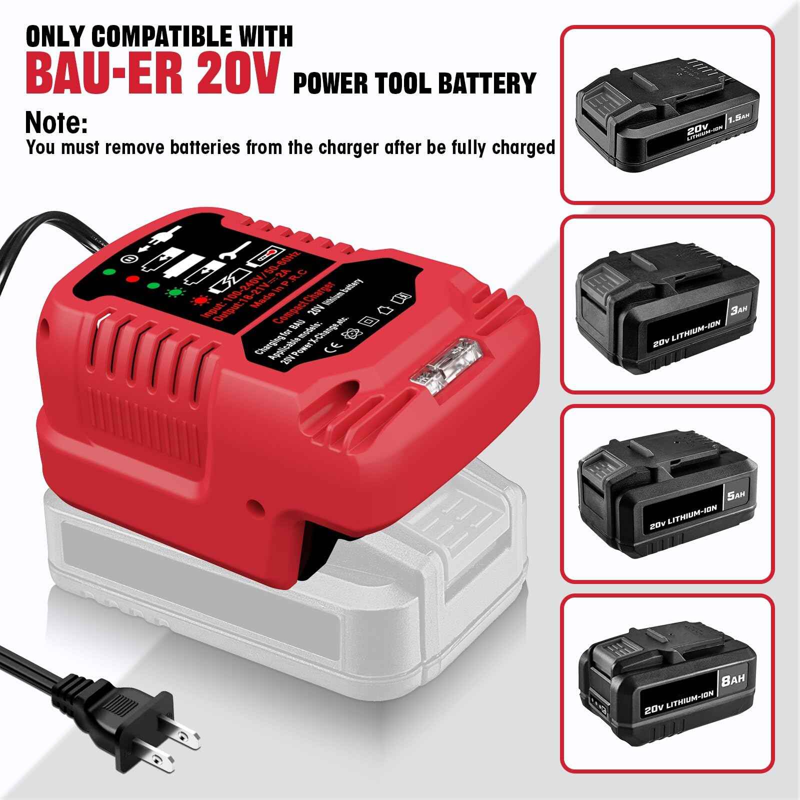 JHBZ Mini Charger for Bauer 20V Battery,1701C-B 20V Battery Adapter Replacement for Bauer 20V Hyper .max Lithium Ion Battery Power Equipment Drill Battery Charger(Battery Not Included)