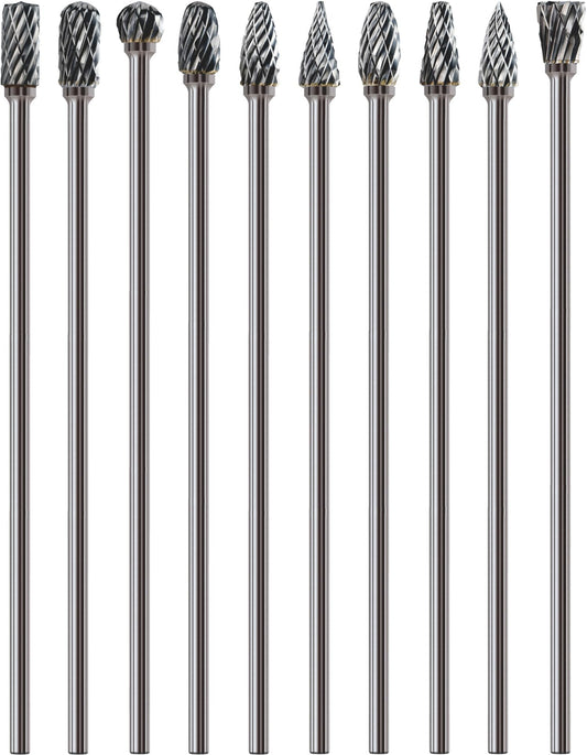 Sworker 10Pcs Long Carbide Burr Set 1/8" Shank Total L 4.4" Compatible with Dremel Die Grinder Bits Port Grind Metal Cast Iron Steel Aluminum Cylinder Head Engine Intake Exhaust Manifold Tight Area