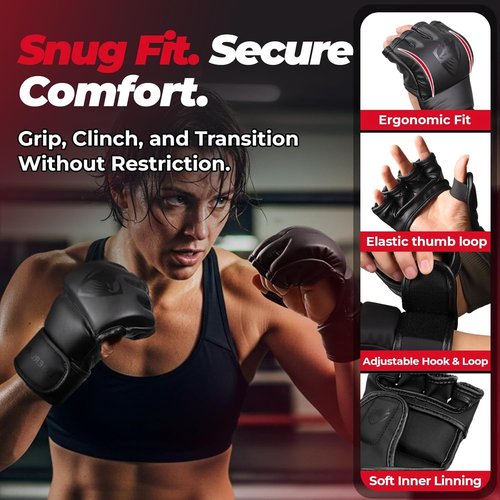LIBERLUPUS MMA Gloves - Open Palm Sparring Gloves for Grappling & Kickboxing - Durable Synthetic Leather with Wrist Support