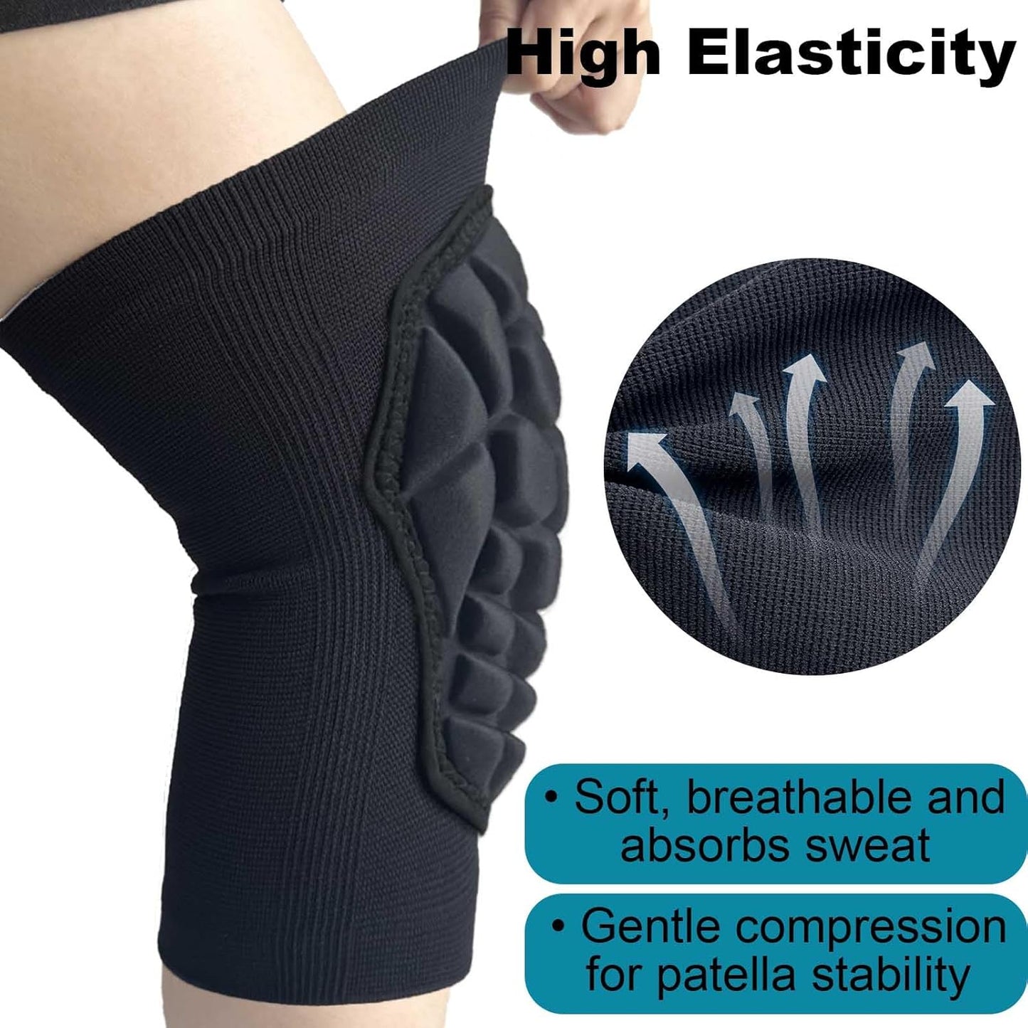 Skiennix Knee Pads - Soft Elastic Compression Sleeves for Skating, Soccer, Yoga | Black, Large