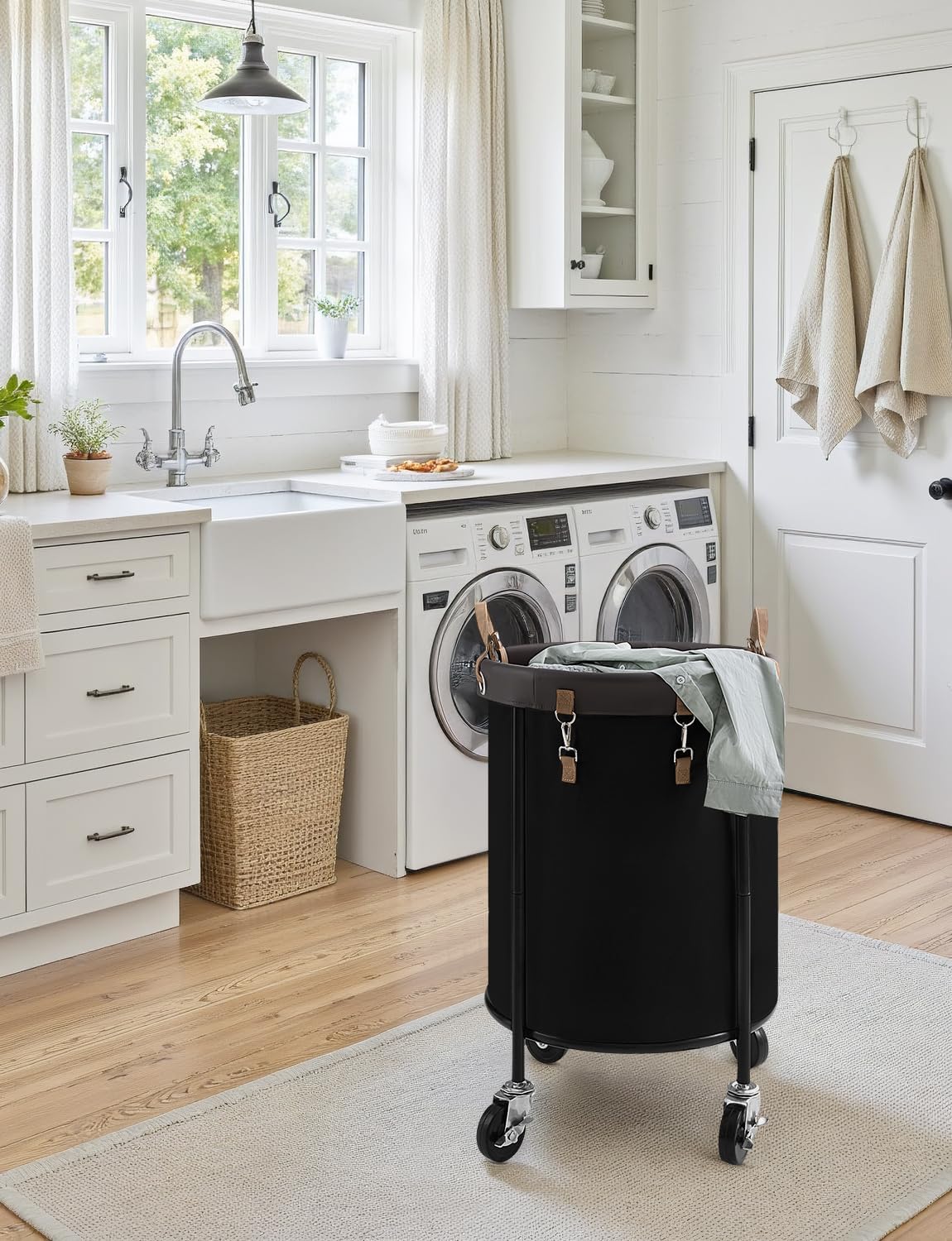 StorageWorks Rolling Laundry Basket - 110L Clothes Hamper with Wheels & Steel Frame - Black
