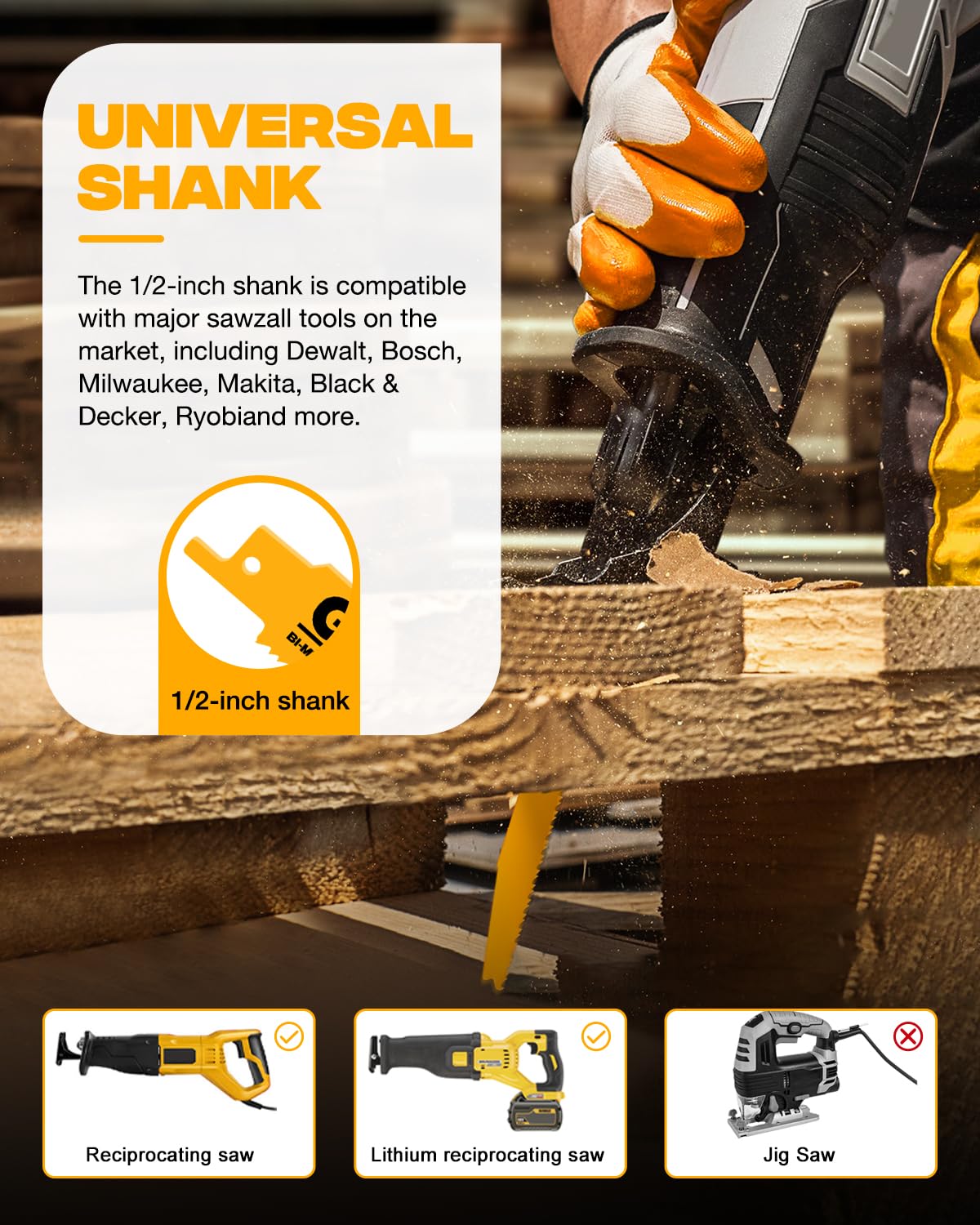 10 Pack 9 Inch 6/12 TPI Reciprocating Saw Blades for Nail-Embedded Wood,Bi-Metal Blades for Cutting Stud and Nail PVC Pallets etc