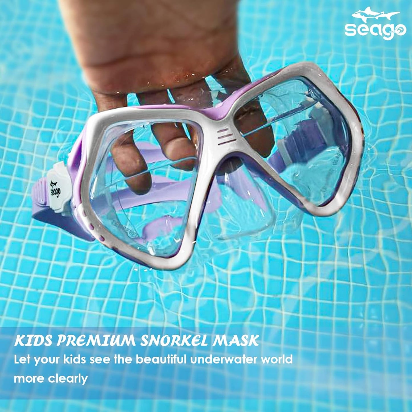 Seago Kids Swim Goggles - Anti-Fog Snorkel Mask with Nose Cover | Panoramic View & Silicone Seal for Ages 6-14
