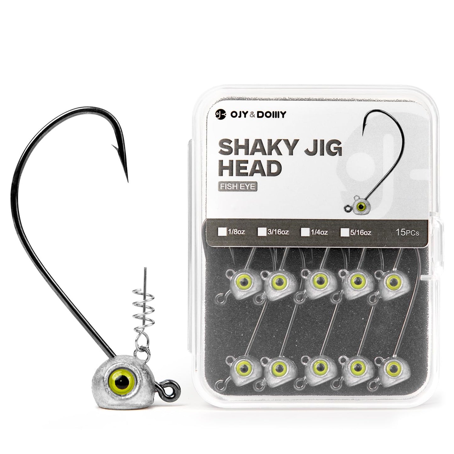 Shaky Head Jigs, Fisheye Stand-up Style Weedless Fishing Jig Heads for Bass (15-Pack) Assorted