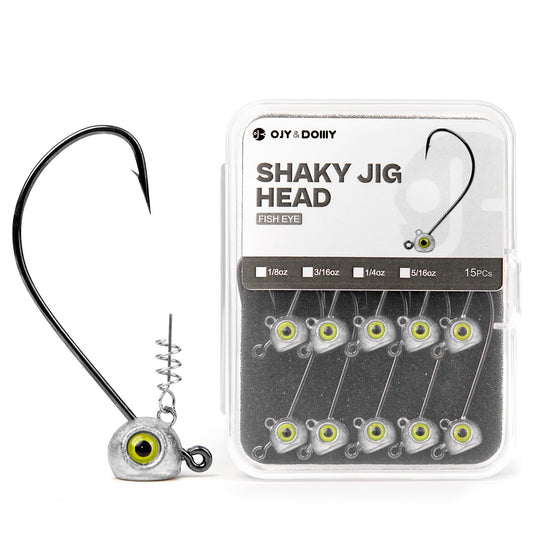 Shaky Head Jigs, Fisheye Stand-up Style Weedless Fishing Jig Heads for Bass (15-Pack) Assorted