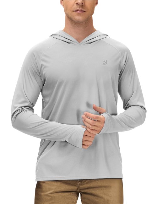 Roadbox Mens UPF 50+ Long Sleeve, Sun Hoodie Fishing Shirts for Men, UV Protection Hooded for Hiking Running Workout Grey