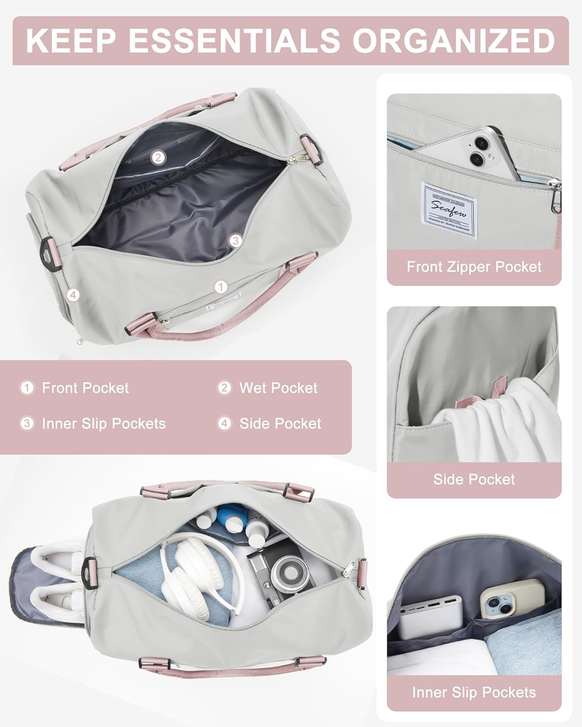 Skiennix Women's Gym Bag - Versatile Travel Duffel Tote for Weekend Getaways | Stylish & Durable
